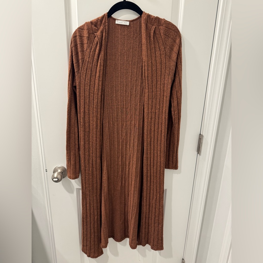 Emory Park Orange/Brown Ribbed Knit Cardigan